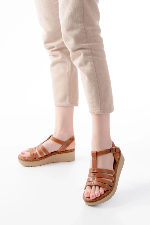 Bidebuvar 730-142 Taba Hakiki Deri Ortopedik Taban Kadın Sandalet