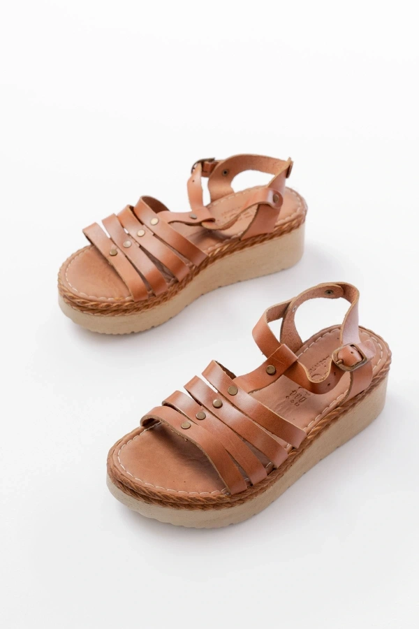 Bidebuvar 730-142 Taba Hakiki Deri Ortopedik Taban Kadın Sandalet