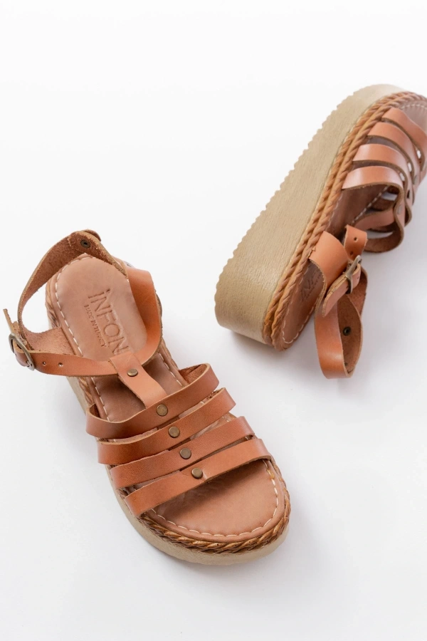 Bidebuvar 730-142 Taba Hakiki Deri Ortopedik Taban Kadın Sandalet