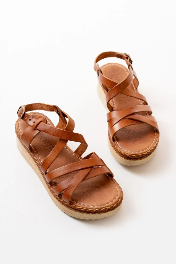 Bidebuvar 730-153 Taba Ortopedik Hakiki Deri Dolgu Kadın Sandalet