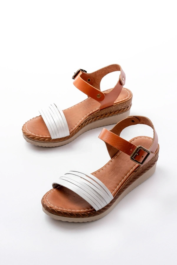 Bidebuvar 731-07 Beyaz Ortopedik Hakiki Deri Dolgu Kadın Sandalet