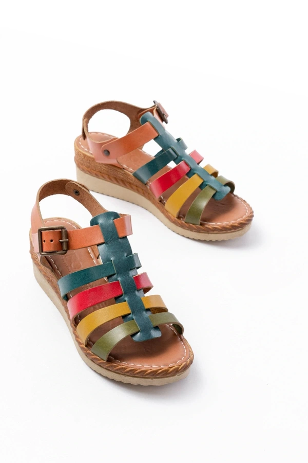 Bidebuvar 731-204 Multi  Hakiki Deri Dolgu Topuklu Günlük Kadın Sandalet