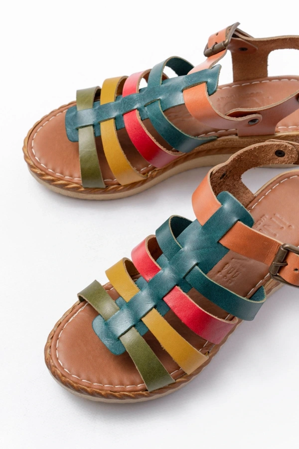 Bidebuvar 731-204 Multi  Hakiki Deri Dolgu Topuklu Günlük Kadın Sandalet