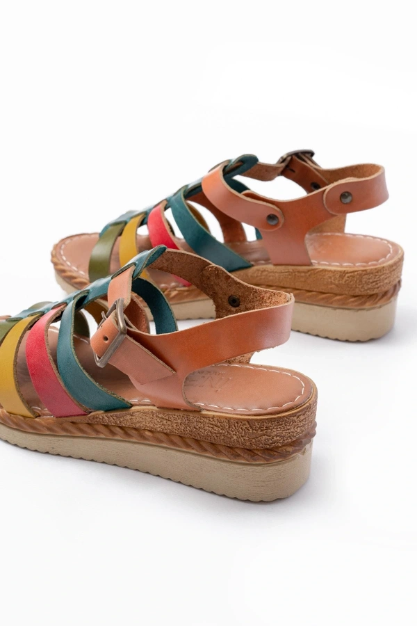 Bidebuvar 731-204 Multi  Hakiki Deri Dolgu Topuklu Günlük Kadın Sandalet