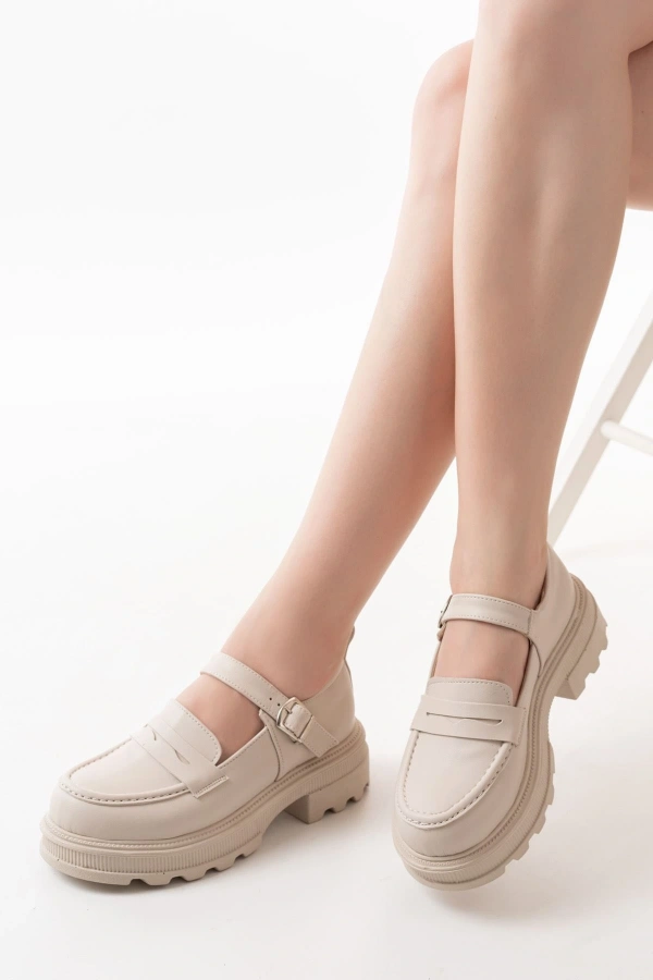 Bidebuvar 745-771 Bej Kadın Günlük Yüksek Tabanlı Loafer Ayakkabı