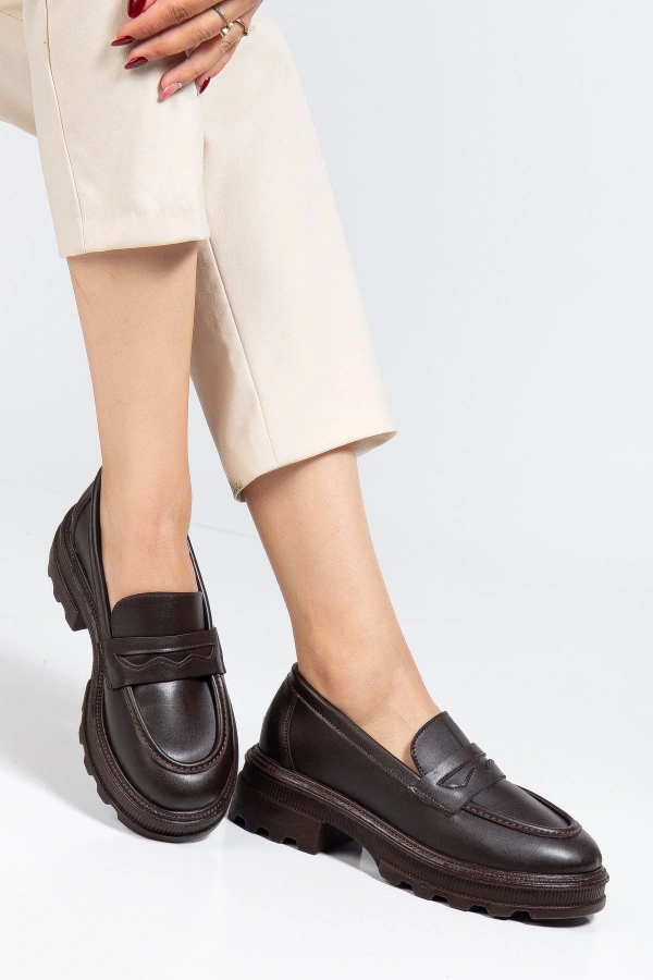 Bidebuvar 746-759 Kahve Günlük Yüksek Tabanlı Loafer Ayakkabı