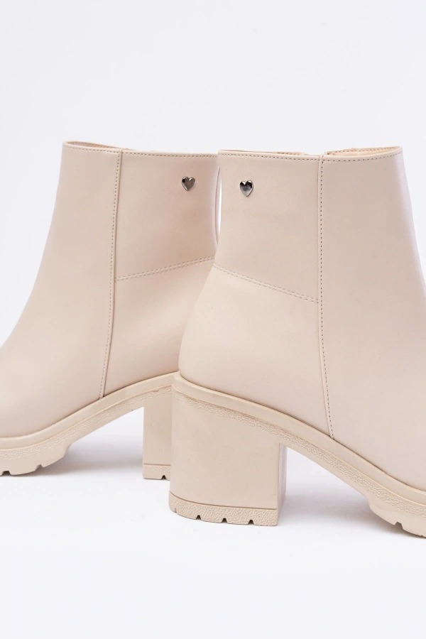 Bidebuvar 767-3020 Bej Fermuarlı Kalın Topuklu Günlük Kadın Bot