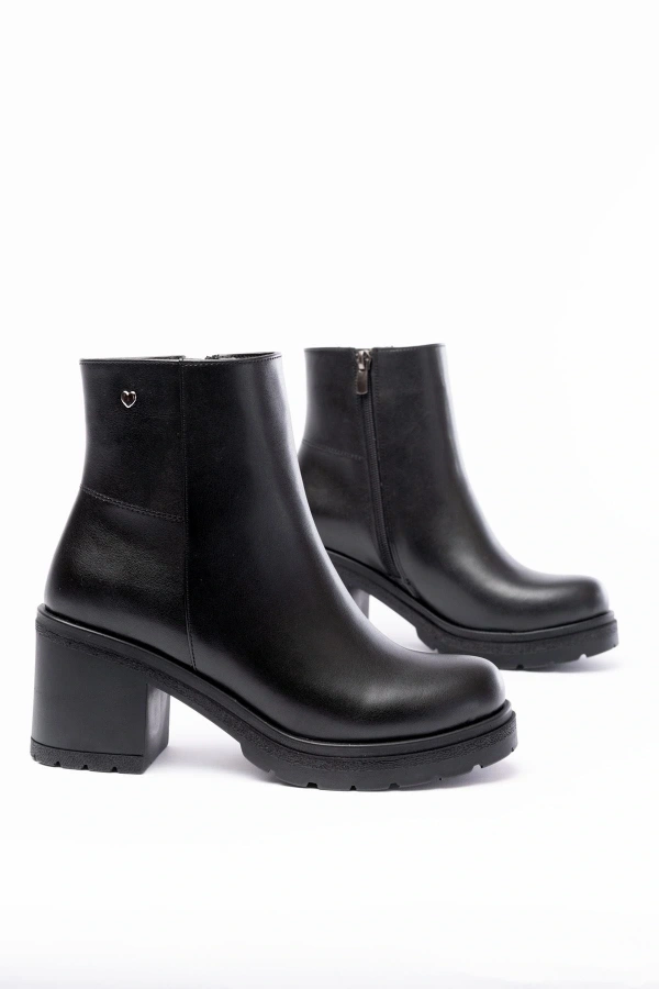 Bidebuvar 767-3020 Siyah Fermuarlı Kalın Topuklu Günlük Kadın Bot