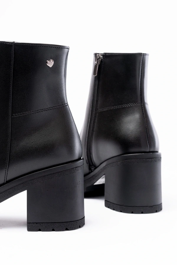 Bidebuvar 767-3020 Siyah Fermuarlı Kalın Topuklu Günlük Kadın Bot