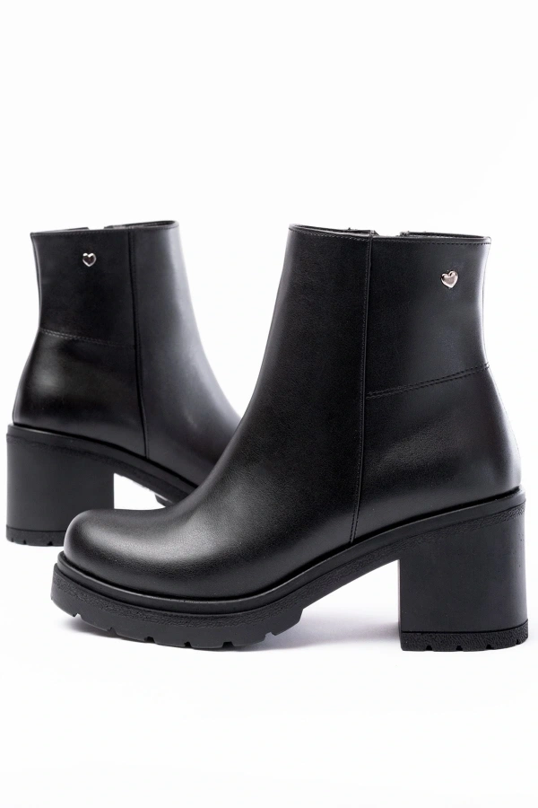 Bidebuvar 767-3020 Siyah Fermuarlı Kalın Topuklu Günlük Kadın Bot