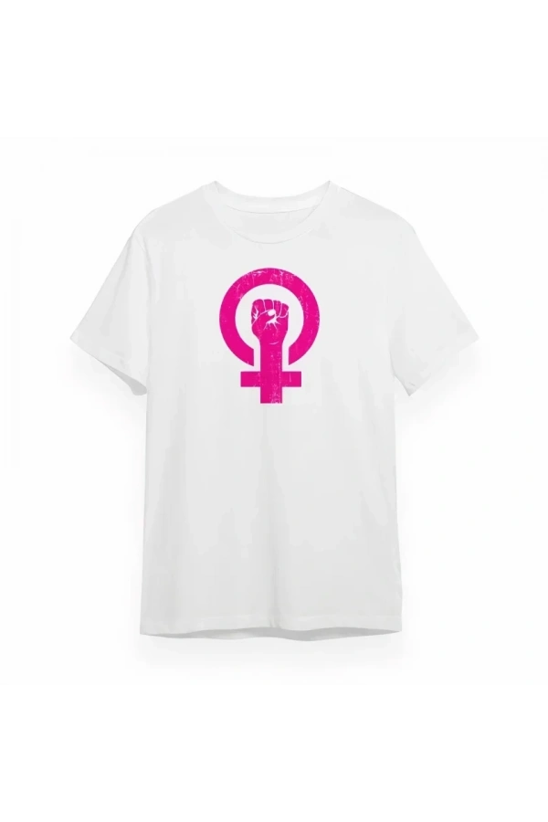 Bidebuvar 8 Mart Dünya Kadınlar Günü Baskılı Oversize Bisiklet Yaka T-shirt - Beyaz
