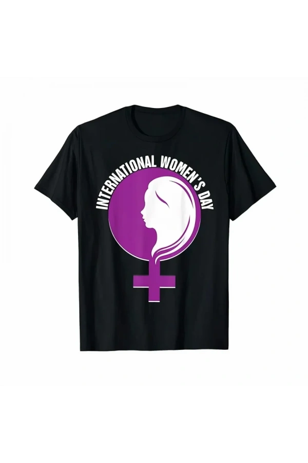 Bidebuvar 8 Mart Dünya Kadınlar Günü Baskılı Oversize Bisiklet Yaka T-shirt - Siyah