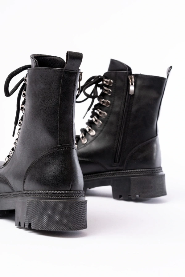 Bidebuvar 812-2121 Siyah Cilt Bağcıklı Fermuarlı Günlük Kadın Bot