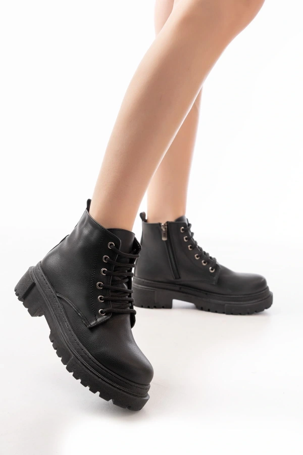 Bidebuvar 812-2129 Siyah Bağcıklı Fermuarlı Günlük Kadın Bot