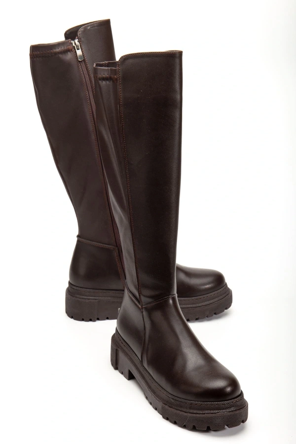 Bidebuvar 812-300 Kahverengi Fermuarlı Günlük Kadın Çizme