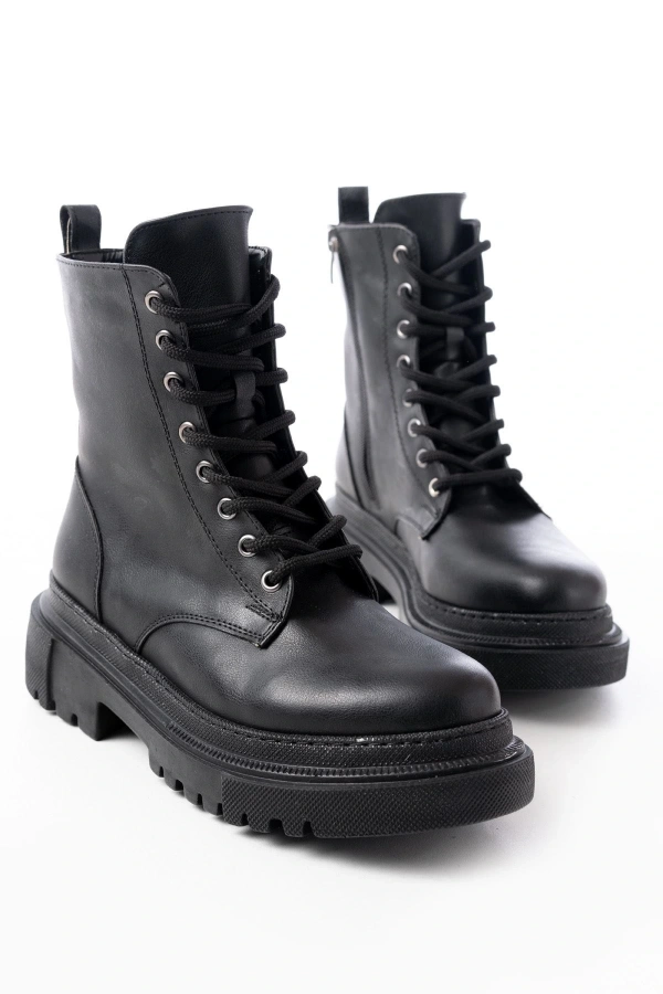 Bidebuvar 812-356 Siyah Bağcıklı Fermuarlı Günlük Kadın Bot