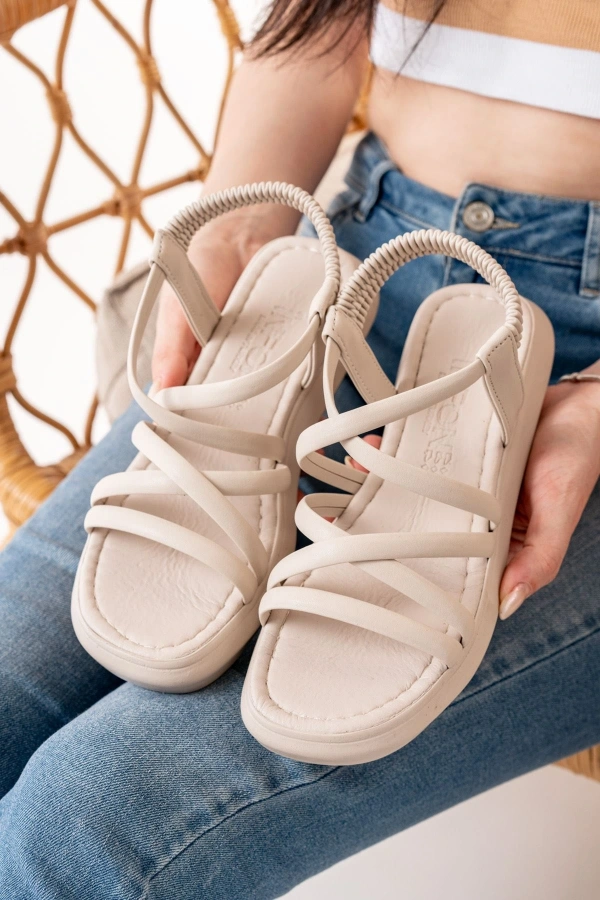 Bidebuvar 841-841 Bej Lastikli Kadın Günlük Sandalet