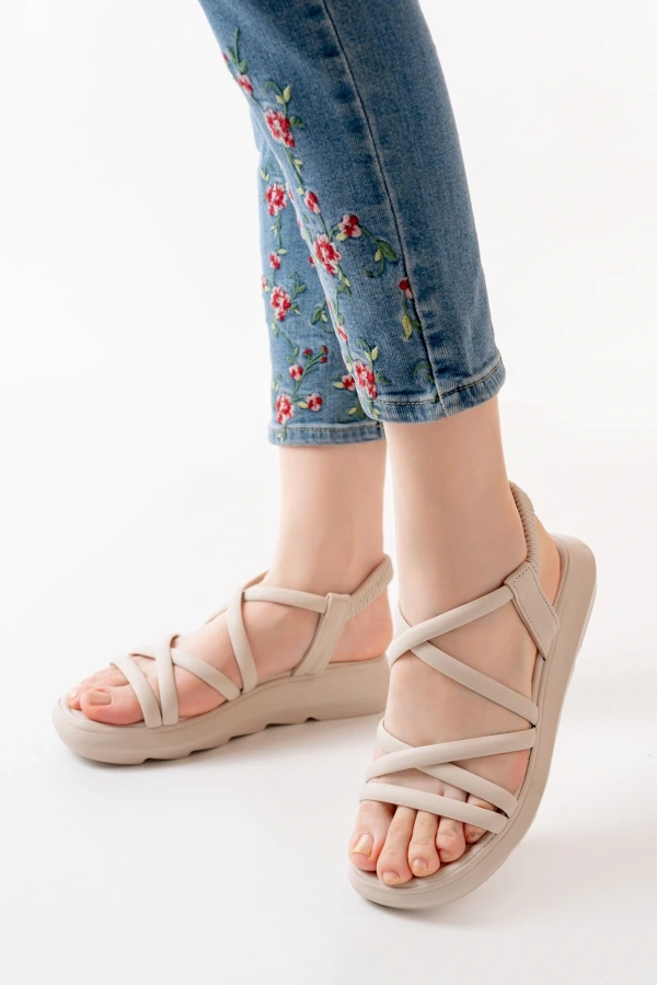 Bidebuvar 841-841 Bej Lastikli Kadın Günlük Sandalet