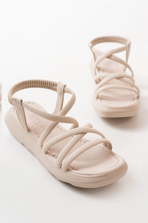 Bidebuvar 841-841 Bej Lastikli Kadın Günlük Sandalet