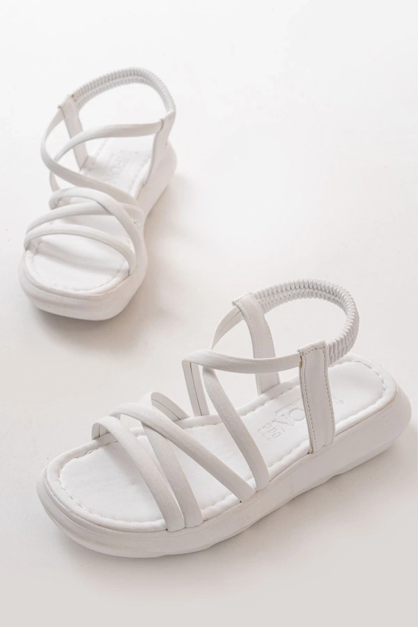 Bidebuvar 841-841 Beyaz Lastikli Günlük Kadın Sandalet