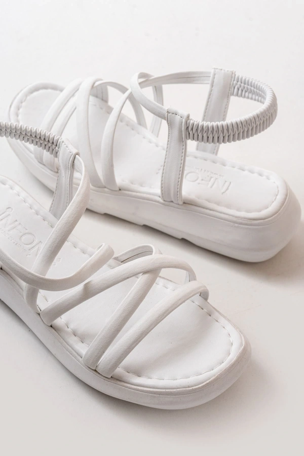 Bidebuvar 841-841 Beyaz Lastikli Günlük Kadın Sandalet