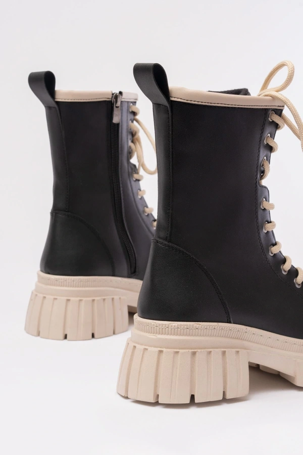 Bidebuvar 842-2961 Siyah Bağcıklı Kalın Tabanlı Fermuarlı Günlük Kadın Bot