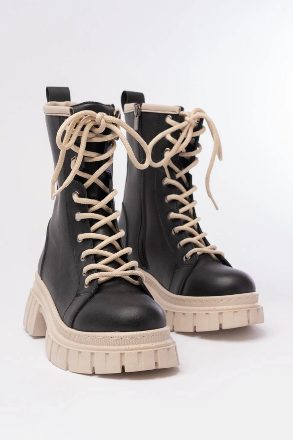 Bidebuvar 842-2961 Siyah Bağcıklı Kalın Tabanlı Fermuarlı Günlük Kadın Bot