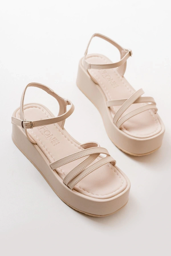 Bidebuvar 861-1016 Bej Dolgu Kadın Sandalet