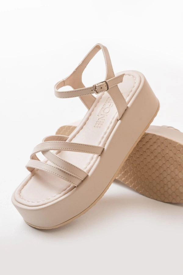 Bidebuvar 861-1016 Bej Dolgu Kadın Sandalet