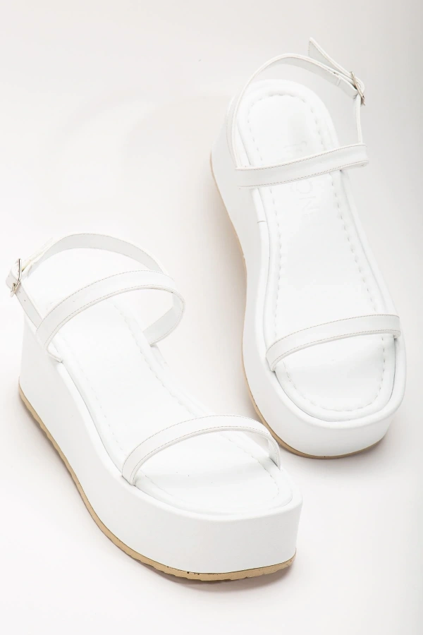 Bidebuvar 861-1027 Beyaz Dolgu Topuk Kadın Sandalet