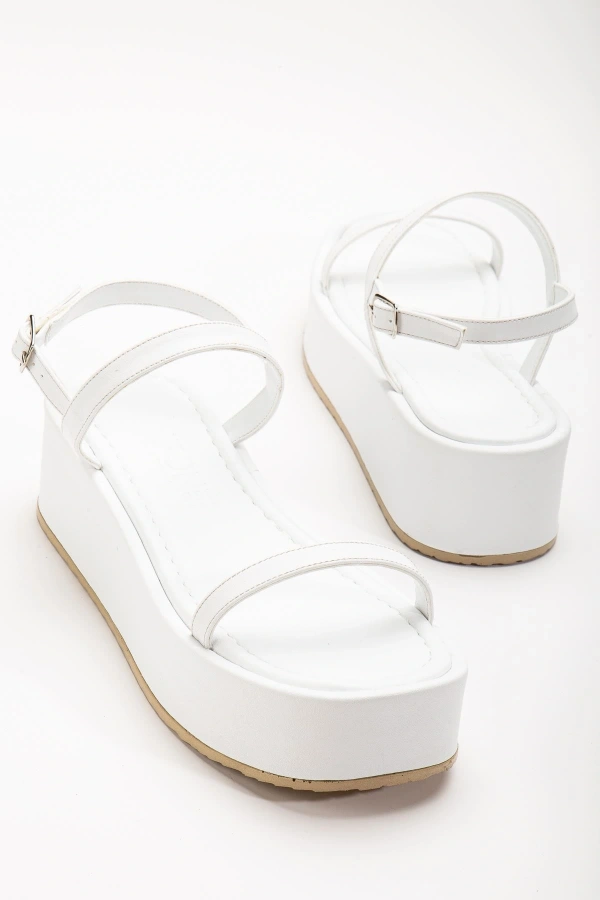 Bidebuvar 861-1027 Beyaz Dolgu Topuk Kadın Sandalet