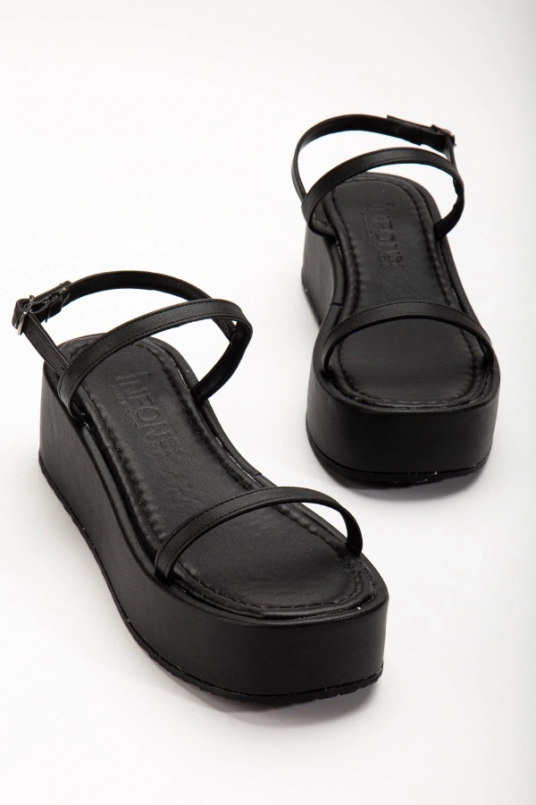 Bidebuvar 861-1027 Siyah Dolgu Topuk Kadın Sandalet