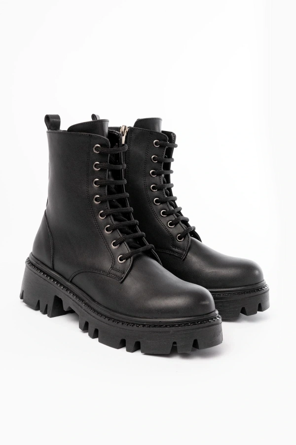 Bidebuvar 868-356 Siyah Bağcıklı Fermuarlı Günlük Kadın Bot