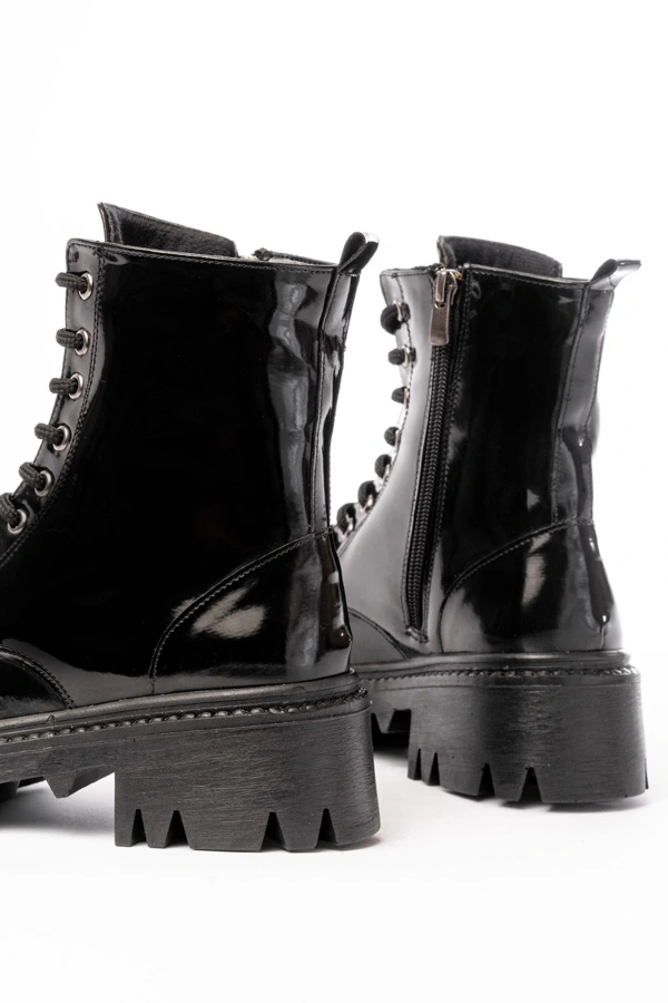 Bidebuvar 868-356 Siyah Rugan Bağcıklı Fermuarlı Günlük Kadın Bot