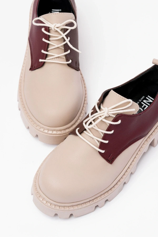 Bidebuvar 868-754 Bej Garni Bağcıklı Günlük Yüksek Tabanlı Loafer Ayakkabı