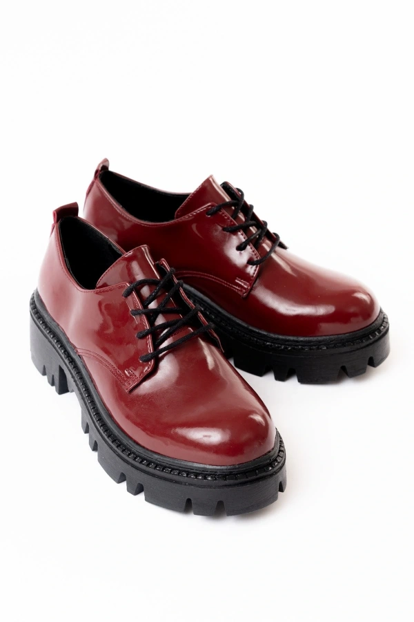 Bidebuvar 868-754 Bordo Rugan Bağcıklı Günlük Yüksek Tabanlı Loafer Ayakkabı