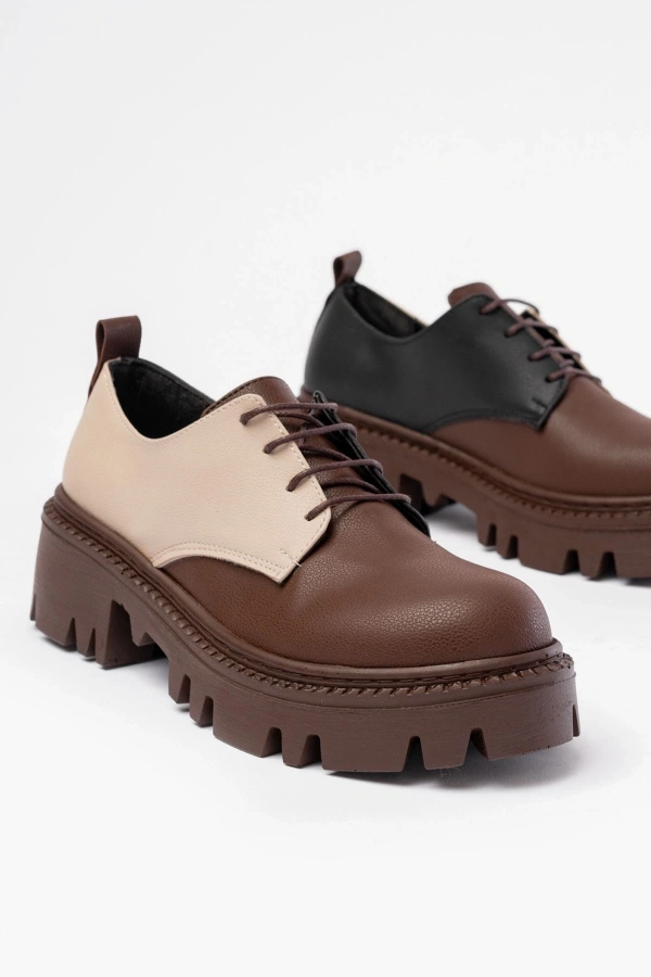 Bidebuvar 868-754 Kahverengi Garni Bağcıklı Günlük Yüksek Tabanlı Loafer Ayakkabı