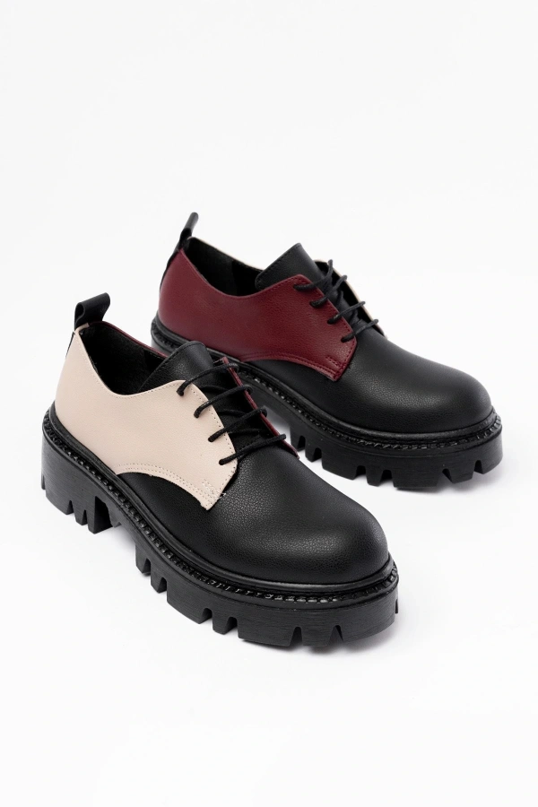 Bidebuvar 868-754 Siyah Garni Bağcıklı Günlük Yüksek Tabanlı Loafer Ayakkabı