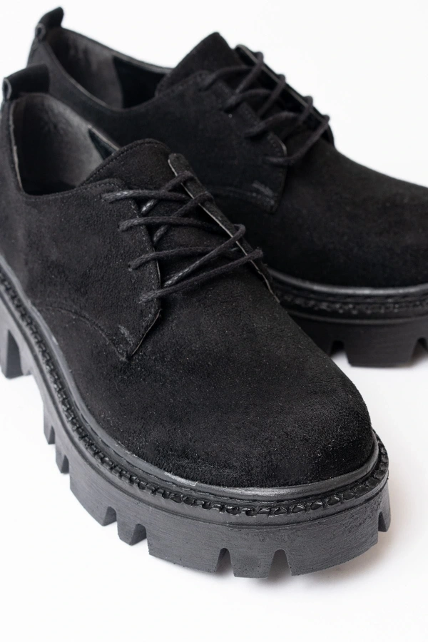 Bidebuvar 868-754 Siyah Süet Bağcıklı Günlük Yüksek Tabanlı Loafer Ayakkabı