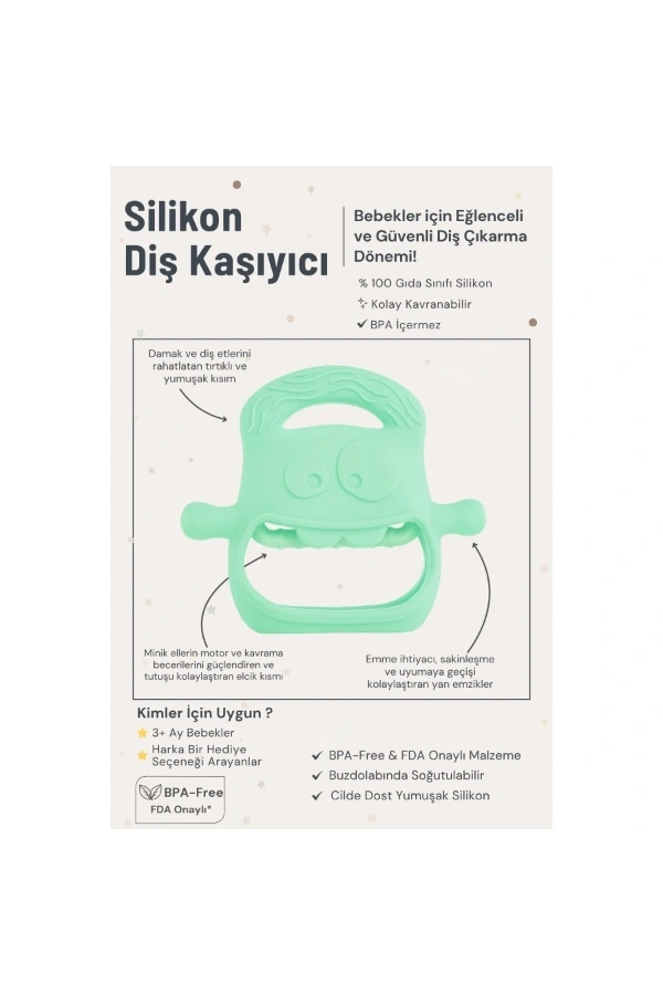 Bidebuvar Açık Yeşil Bebek Silikon Diş Kaşıyıcı