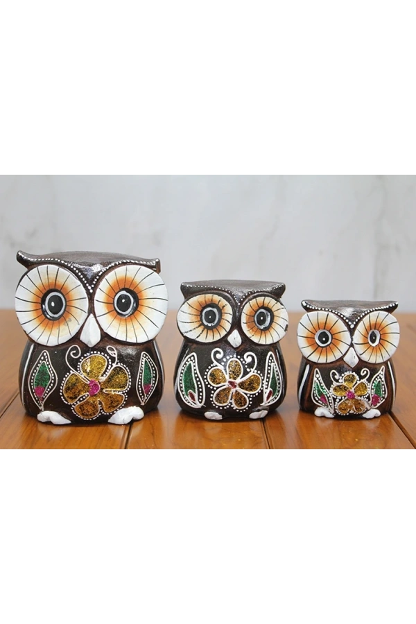 Bidebuvar Ahşap 3lü Baykuş Seti Model 1