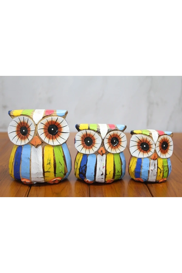 Bidebuvar Ahşap 3lü Baykuş Seti Model 4