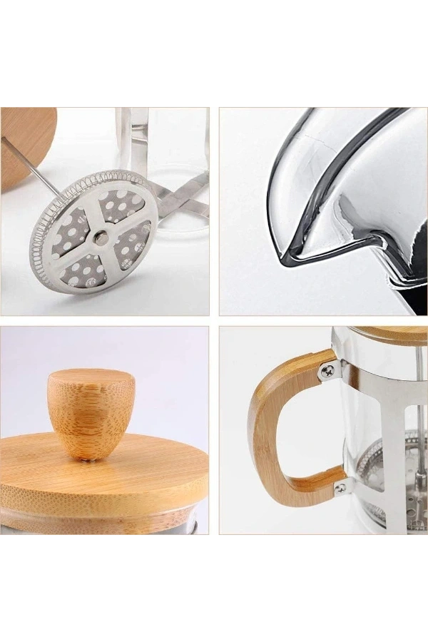 Bidebuvar Ahşap Detaylı 350 ml Cam French Press
