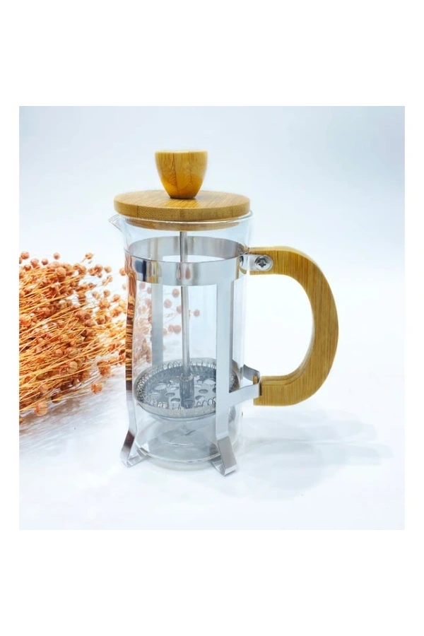 Bidebuvar Ahşap Detaylı 350 ml Cam French Press