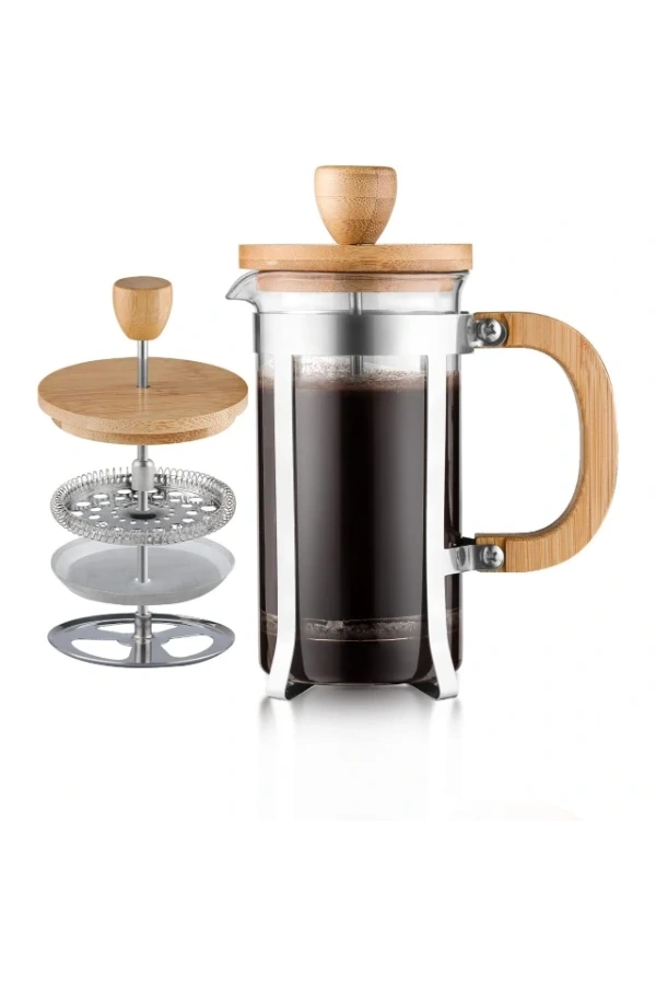 Bidebuvar Ahşap Detaylı 600 ml Cam French Press