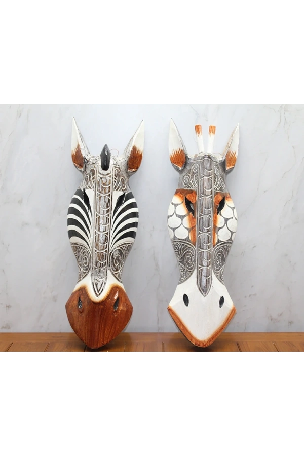 Bidebuvar Ahşap Duvara Asmalı Maske Zebra