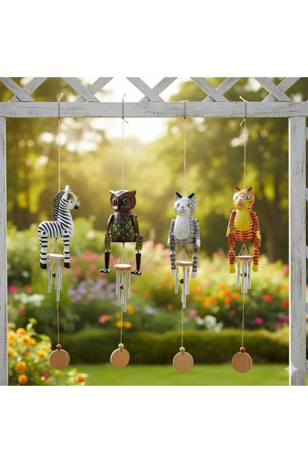 Bidebuvar Ahşap Hayvan Figürlü Rüzgar Çanı Model 2