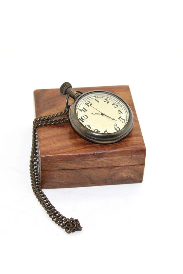 Bidebuvar Ahşap Kutulu Pirinç Köstekli Saat Model 1