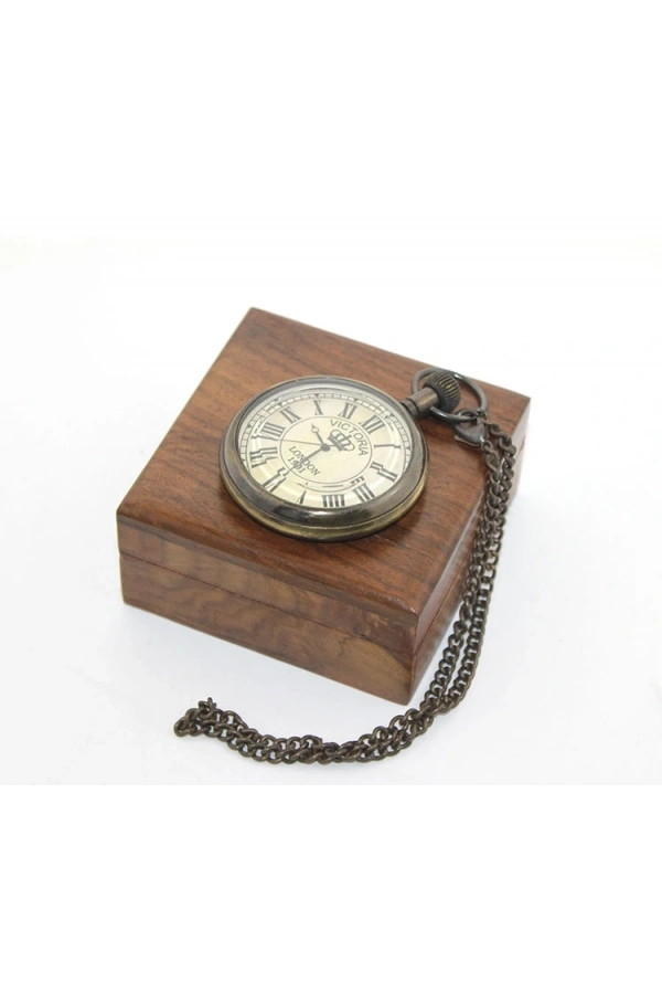 Bidebuvar Ahşap Kutulu Pirinç Köstekli Saat Model 10