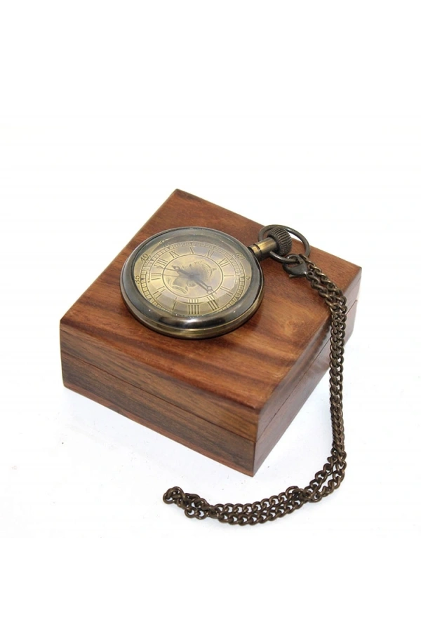 Bidebuvar Ahşap Kutulu Pirinç Köstekli Saat Model 11